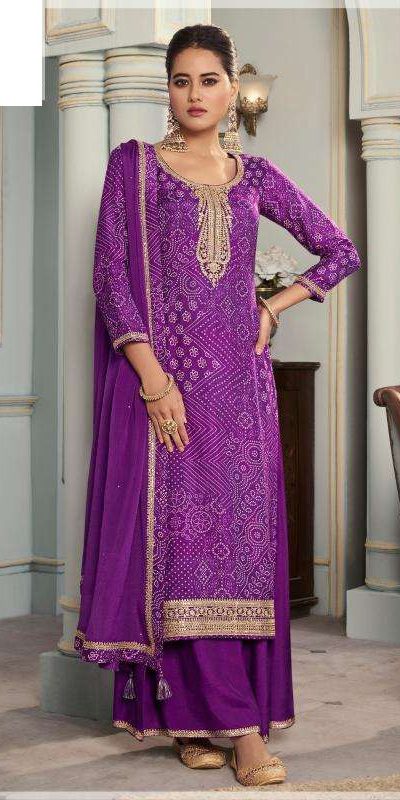Superb Purple Color Viscose Silk Sequence Work Digital Print Salwar Suit