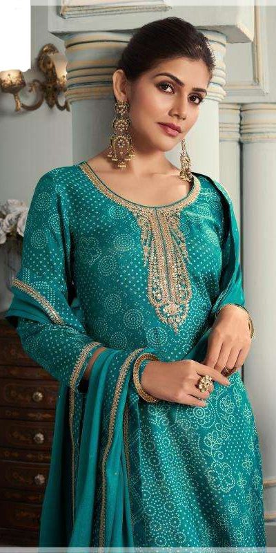 Superb Rama Color Viscose Silk Sequence Work Digital Print Salwar Suit