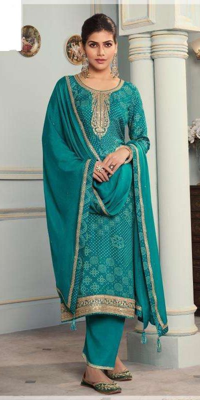 Superb Rama Color Viscose Silk Sequence Work Digital Print Salwar Suit