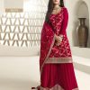 Superb Red Color Jacquard Silk Chinon Multi Work Salwar Suit