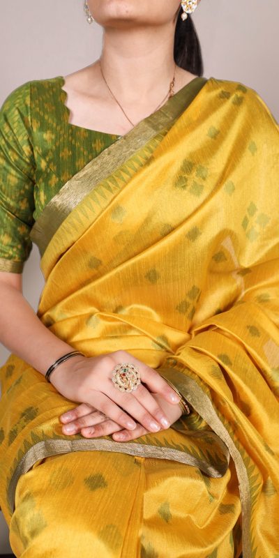 Superb Yellow Color Jacquard Silk Patola Print With Zari Saree