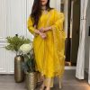 Yellow Roman Silk Sequence With Mirror Work Salwar Suit