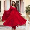 Traditional Red Color Georgette Handwork Real Diamond Salwar Suit