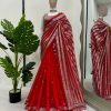 Traditional Red Color Georgette Thread Sequence Work Saree