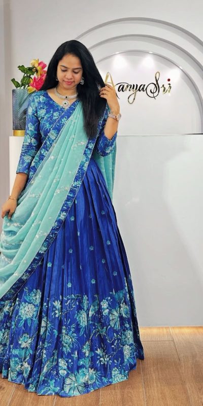 Trendy Royal Blue Color Chinon Digital Print Lehenga Choli