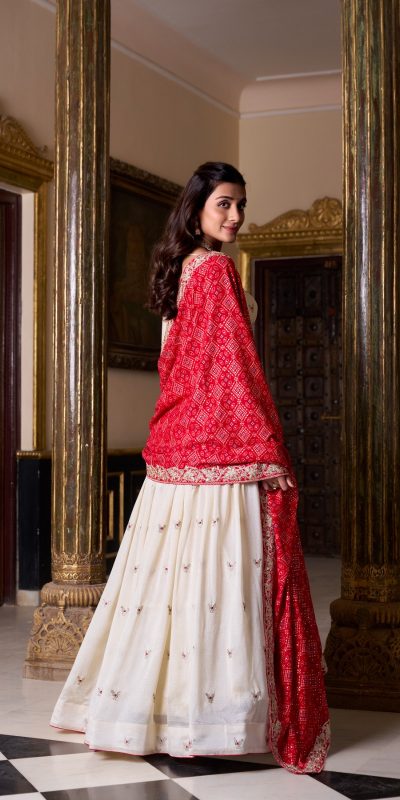 Off White Vichitra Silk Sequins Lehenga Choli