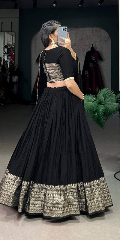 LNB 1906 Black Color Pure Chanderi Plain With Zari Weaving Work Border Lehenga Choli Wedding, Party, Festive, Events Etc. Delivery 4-6 Working Days Rs 1999 | Lehenga, Bollywood Lehenga, Creative Lehenga, Designer Lehenga, Embroidered Lehenga, Party Wear Lehenga