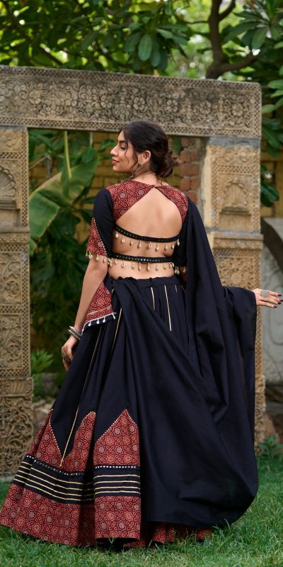 LNB 1671 Black Color Pure Cotton Plain Printed Mirror Work Gota Patti Lehenga Choli Wedding, Party, Festive, Events Etc. Delivery 4-6 Working Days Rs 3999 | Lehenga, Bollywood Lehenga, Creative Lehenga, Designer Lehenga, Embroidered Lehenga, Party Wear Lehenga