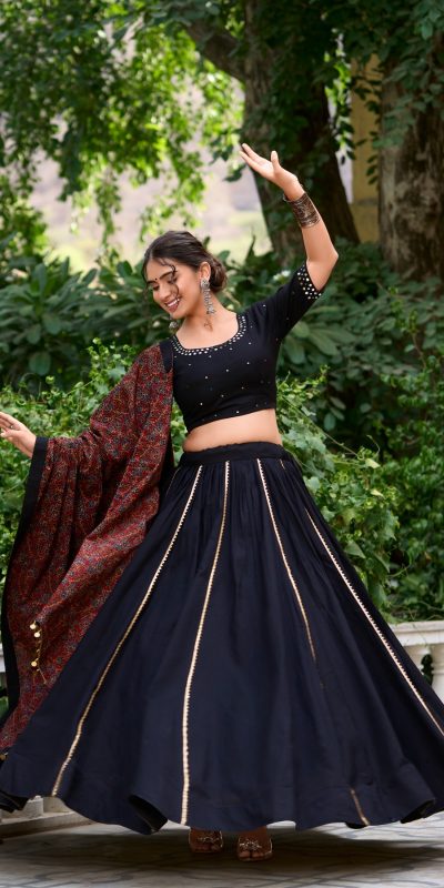 LNB 1697 Black Color Pure Cotton Plain With Gota Patti Touch Up Lehenga Choli Wedding, Party, Festive, Events Etc. Delivery 4-6 Working Days Rs 3499 | Lehenga, Bollywood Lehenga, Creative Lehenga, Designer Lehenga, Embroidered Lehenga, Party Wear Lehenga