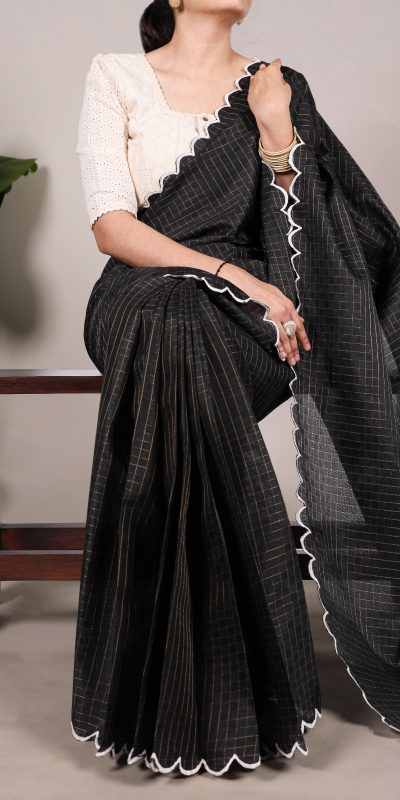 YNF 7105 Black Color Gadhawal Chex Arca Work Saree Casual, Wedding, Festive, Events . Expected Delivery  4-6 Working Days @1599/- only                                                                                | Sarees, Bollywood Sarees, Creative Sarees, Designer Sarees, Embroidered Sarees, Ethnic Saree, Modern Digital sarees, Party Wear Sarees