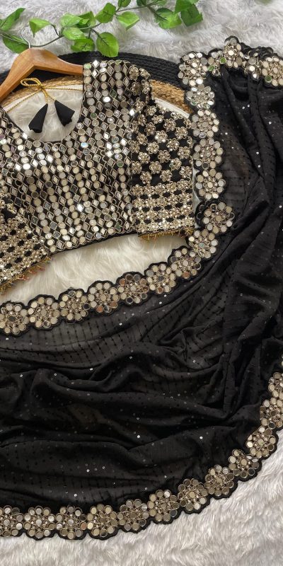 DF 3429 Black Color Faux Georgette 5mm Sequence Work Saree Casual, Wedding, Festive, Events . Expected Delivery  4-6 Working Days @2199/- only                                        | Sarees, Bollywood Sarees, Creative Sarees, Designer Sarees, Embroidered Sarees, Ethnic Saree, Modern Digital sarees, Party Wear Sarees