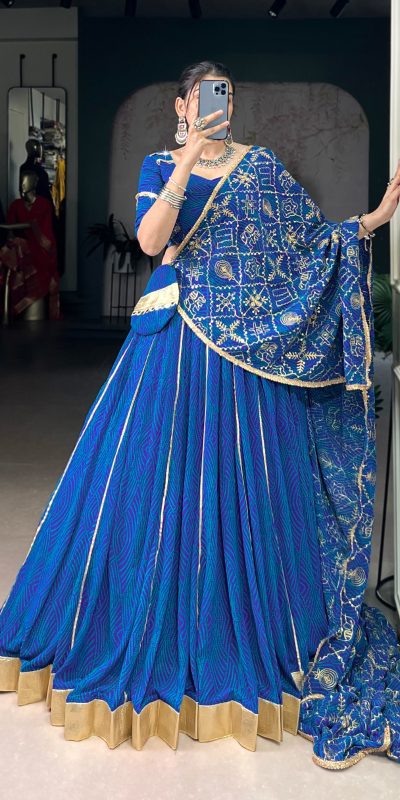 LNB 1701 Blue Color Georgette Bandhej Print And Embossed Lace Lehenga Choli Wedding, Party, Festive, Events Etc. Delivery 4-6 Working Days Rs 3999 | Lehenga, Bollywood Lehenga, Creative Lehenga, Designer Lehenga, Embroidered Lehenga, Party Wear Lehenga