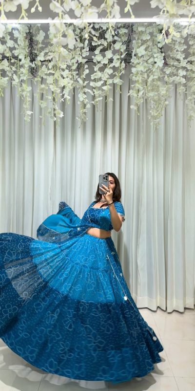 LG 647 Blue Color Printed Georgette Real Mirror Work Lehenga Choli Wedding, Party, Festive, Events Etc. Delivery 4-6 Working Days Rs 2099 | Lehenga, Bollywood Lehenga, Creative Lehenga, Designer Lehenga, Embroidered Lehenga, Party Wear Lehenga