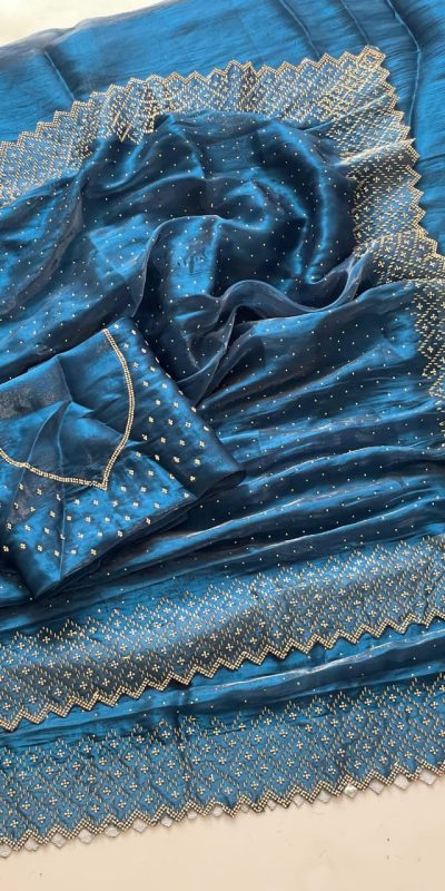 DF 3467 Blue Color Jimmy Choo Full Zarkhan Diamond Work Saree Casual, Wedding, Festive, Events . Expected Delivery  4-6 Working Days @2099/- only                                                                                | Sarees, Bollywood Sarees, Creative Sarees, Designer Sarees, Embroidered Sarees, Ethnic Saree, Modern Digital sarees, Party Wear Sarees