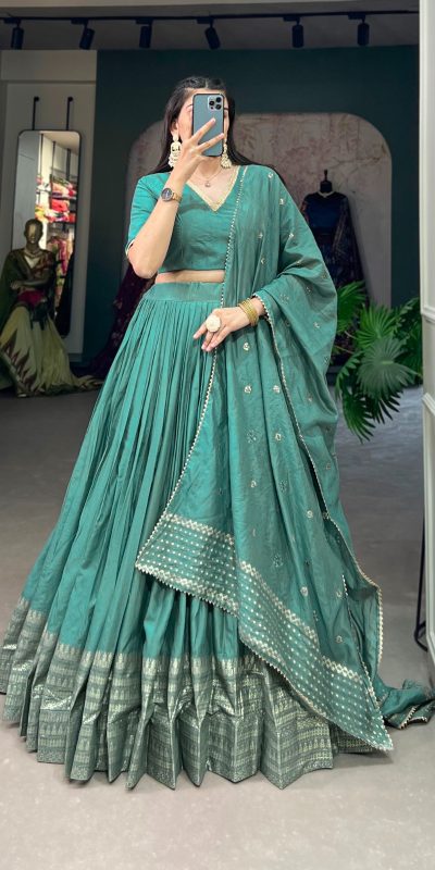 LNB 1906 Firozi Color Pure Chanderi Plain With Zari Weaving Work Border Lehenga Choli Wedding, Party, Festive, Events Etc. Delivery 4-6 Working Days Rs 1999 | Lehenga, Bollywood Lehenga, Creative Lehenga, Designer Lehenga, Embroidered Lehenga, Party Wear Lehenga