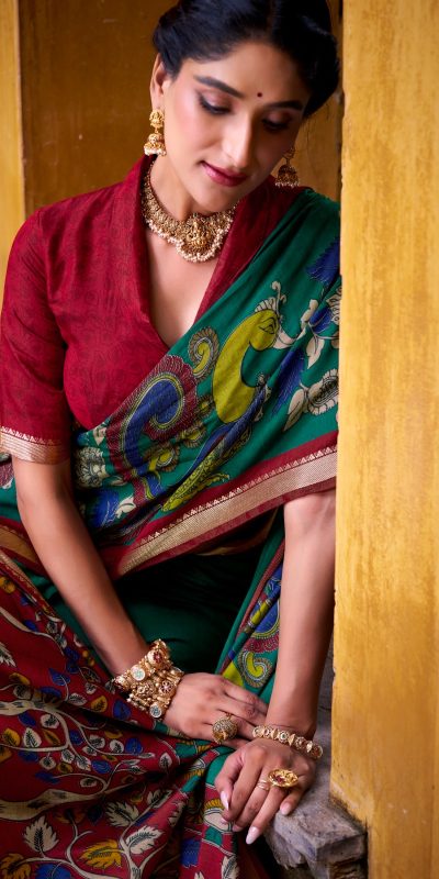 YNF 7048 Firozi Color Polyester Chanderi Kalamkari Weaving Work Saree Casual, Wedding, Festive, Events . Expected Delivery 4-6 Working Days @1499/- only | Sarees, Bollywood Sarees, Creative Sarees, Designer Sarees, Embroidered Sarees, Ethnic Saree, Modern Digital sarees, Party Wear Sarees