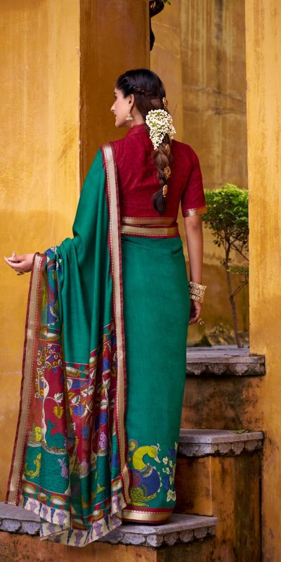 YNF 7048 Firozi Color Polyester Chanderi Kalamkari Weaving Work Saree Casual, Wedding, Festive, Events . Expected Delivery 4-6 Working Days @1499/- only | Sarees, Bollywood Sarees, Creative Sarees, Designer Sarees, Embroidered Sarees, Ethnic Saree, Modern Digital sarees, Party Wear Sarees