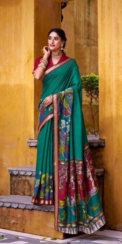 YNF 7048 Firozi Color Polyester Chanderi Kalamkari Weaving Work Saree Casual, Wedding, Festive, Events . Expected Delivery 4-6 Working Days @1499/- only | Sarees, Bollywood Sarees, Creative Sarees, Designer Sarees, Embroidered Sarees, Ethnic Saree, Modern Digital sarees, Party Wear Sarees