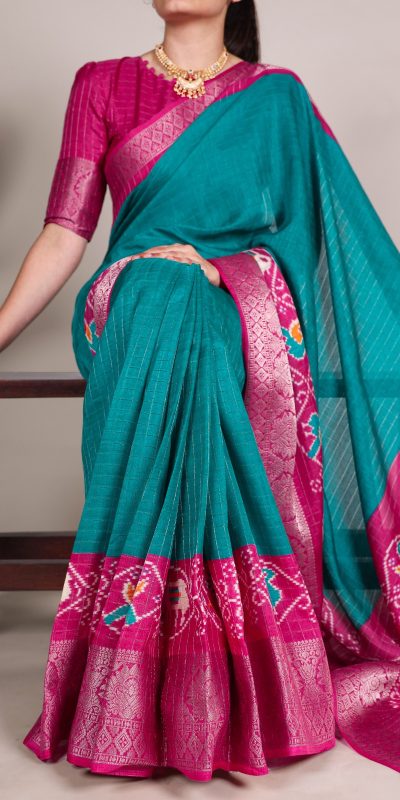YNF 7029 Firozi Color Tussar Chex Patola Print Weaving Work Border Saree Casual, Wedding, Festive, Events . Expected Delivery 4-6 Working Days @1499/- only | Sarees, Bollywood Sarees, Creative Sarees, Designer Sarees, Embroidered Sarees, Ethnic Saree, Modern Digital sarees, Party Wear Sarees