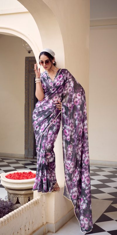 YNF 7042 Gray Color Weightless Marbal Floral Printed Lace Border Saree Casual, Wedding, Festive, Events . Expected Delivery  4-6 Working Days @1549/- only                                                                                | Sarees, Bollywood Sarees, Creative Sarees, Designer Sarees, Embroidered Sarees, Ethnic Saree, Modern Digital sarees, Party Wear Sarees