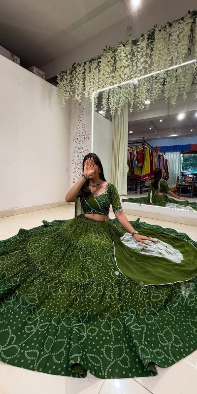 LG 647 Green Color Printed Georgette Real Mirror Work Lehenga Choli Wedding, Party, Festive, Events Etc. Delivery 4-6 Working Days Rs 2099 | Lehenga, Bollywood Lehenga, Creative Lehenga, Designer Lehenga, Embroidered Lehenga, Party Wear Lehenga