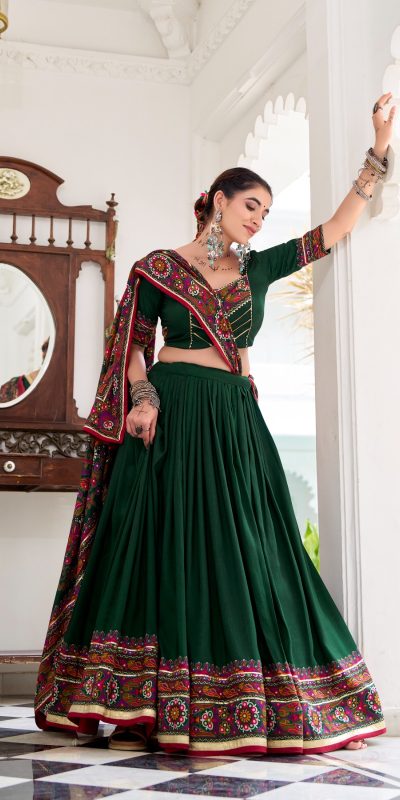 LNB 1243 Green Color Tasar Silk Gamthi Print Embossed Gotta Patti Lace Lehenga Choli Festive Party Wedding, Events etc. Delivery 4-6 Working Days @2999/- | Lehenga, Bollywood Lehenga, Creative Lehenga, Designer Lehenga, Embroidered Lehenga, Party Wear Lehenga