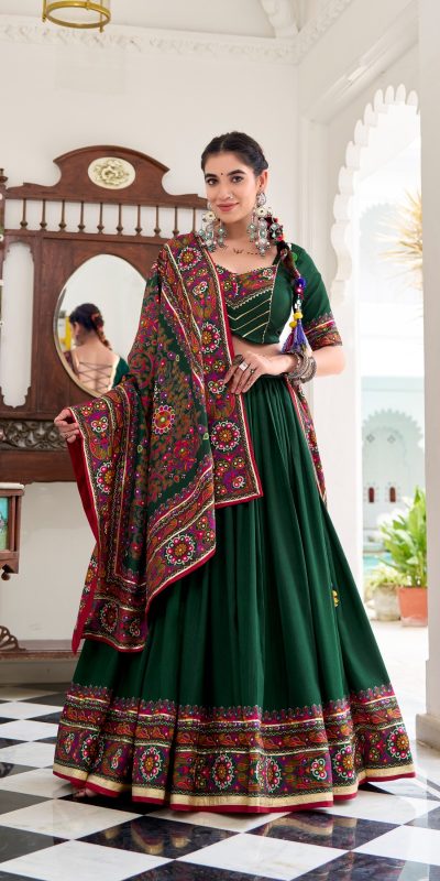 LNB 1243 Green Color Tasar Silk Gamthi Print Embossed Gotta Patti Lace Lehenga Choli Festive Party Wedding, Events etc. Delivery 4-6 Working Days @2999/- | Lehenga, Bollywood Lehenga, Creative Lehenga, Designer Lehenga, Embroidered Lehenga, Party Wear Lehenga