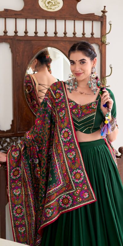 LNB 1243 Green Color Tasar Silk Gamthi Print Embossed Gotta Patti Lace Lehenga Choli Festive Party Wedding, Events etc. Delivery 4-6 Working Days @2999/- | Lehenga, Bollywood Lehenga, Creative Lehenga, Designer Lehenga, Embroidered Lehenga, Party Wear Lehenga