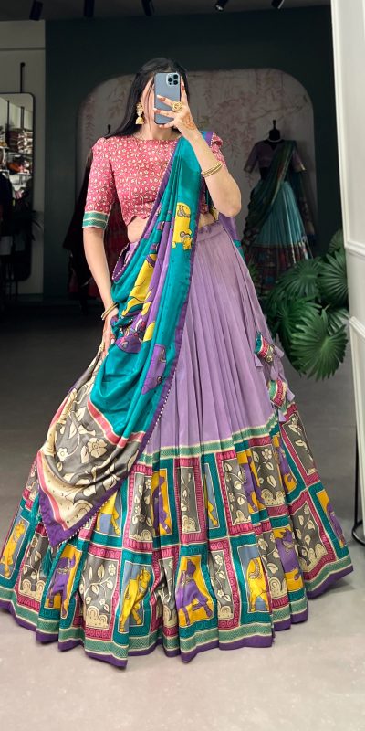 LNB 1235 Light Purple Color Tasar Silk Kalamkari With Foil Work Lehenga Choli Wedding, Party, Festive, Events Etc. Delivery 4-6 Working Days Rs 2499 | Lehenga, Bollywood Lehenga, Creative Lehenga, Designer Lehenga, Embroidered Lehenga, Party Wear Lehenga