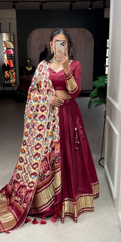 LNB 1653 Maroon Color Gaji Silk Dyeing With Lagdi patta Lehenga Choli Wedding, Party, Festive, Events Etc. Delivery 4-6 Working Days Rs 3499 | Lehenga, Bollywood Lehenga, Creative Lehenga, Designer Lehenga, Embroidered Lehenga, Party Wear Lehenga