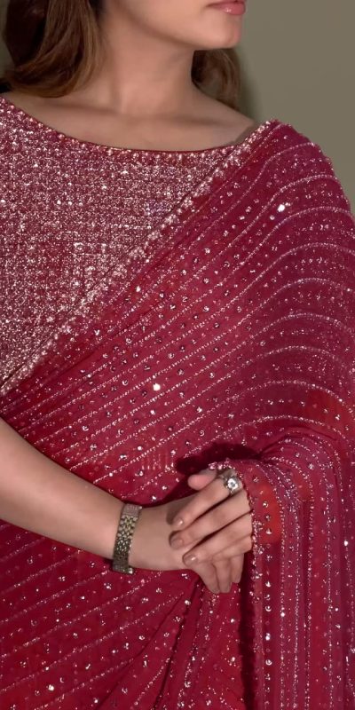 YNF 3452 Maroon Color Georgette Sequins Multy Embroidery Work Saree Casual, Wedding, Festive, Events . Expected Delivery  4-6 Working Days @1799/- only                                                                                | Sarees, Bollywood Sarees, Creative Sarees, Designer Sarees, Embroidered Sarees, Ethnic Saree, Modern Digital sarees, Party Wear Sarees