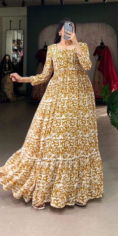 YNF 5016 Mustard Color Georgette Plain Sequins Embroidery Lace Gown Casual, Wedding, Festive, Events . Expected Delivery 4-6 Working Days @1599/- only | Gowns, Bollywood Gowns, Creative Gowns, Designer Gowns, Embroidered Gowns, Party Wear Gowns