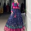 YNF 5031 Navy Blue Color Cotton Kalamkari Print Zari Weaving Work Gown Casual, Wedding, Festive, Events . Expected Delivery  4-6 Working Days @1999/- only      | Gowns, Bollywood Gowns, Creative Gowns, Designer Gowns, Embroidered Gowns, Party Wear Gowns
