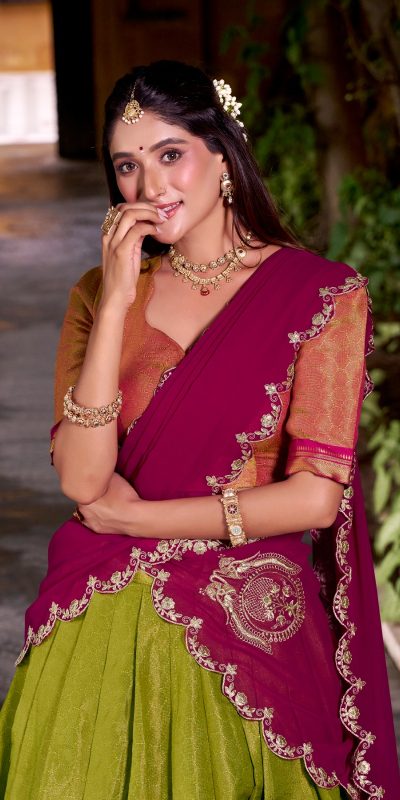 LNB 2009 Navy Blue Elevate your style with the Navy Blue Kanchipuram Weaving Lehenga Choli, featuring stunning zari work and a comfortable drawstring fit. | Lehenga, Bollywood Lehenga, Creative Lehenga, Designer Lehenga, Embroidered Lehenga, Party Wear Lehenga