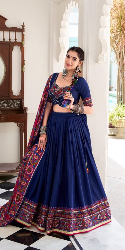 LNB 1243 Navy blue Color Tasar Silk Gamthi Print Embossed Gotta Lace Lehenga Choli Festive Party Wedding, Events etc. Delivery 4-6 Working Days @2999/- | Lehenga, Bollywood Lehenga, Creative Lehenga, Designer Lehenga, Embroidered Lehenga, Party Wear Lehenga