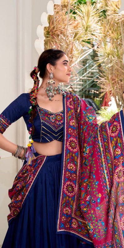 LNB 1243 Navy blue Color Tasar Silk Gamthi Print Embossed Gotta Lace Lehenga Choli Festive Party Wedding, Events etc. Delivery 4-6 Working Days @2999/- | Lehenga, Bollywood Lehenga, Creative Lehenga, Designer Lehenga, Embroidered Lehenga, Party Wear Lehenga