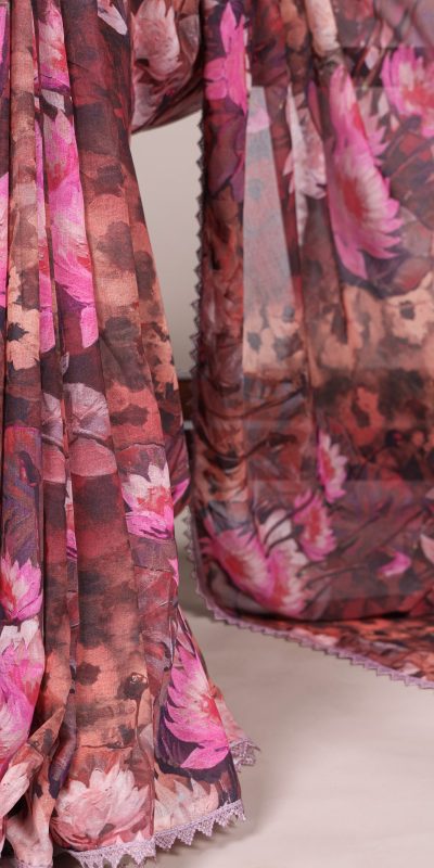 YNF 7037 Onion Color Weightless Marbal Floral Printed Lace Border Saree Casual, Wedding, Festive, Events . Expected Delivery  4-6 Working Days @1549/- only                                                                                | Sarees, Bollywood Sarees, Creative Sarees, Designer Sarees, Embroidered Sarees, Ethnic Saree, Modern Digital sarees, Party Wear Sarees