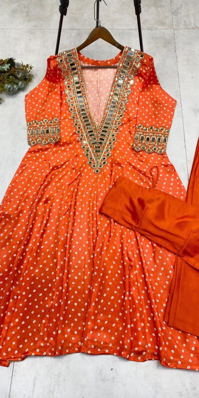 LG 1944 Orange Color Chinon digital Printed Mirror Embroidery Salwar Suit Casual, Wedding, Festive, Events . Expected Delivery 4-6 Working Days @1649/- only | Jump Suits, Salwar suit, Casual Suits, Creative suits, Designer Suits, Palazzo Suits, Party Wear Suits, Patiala Suits, Straight Suits