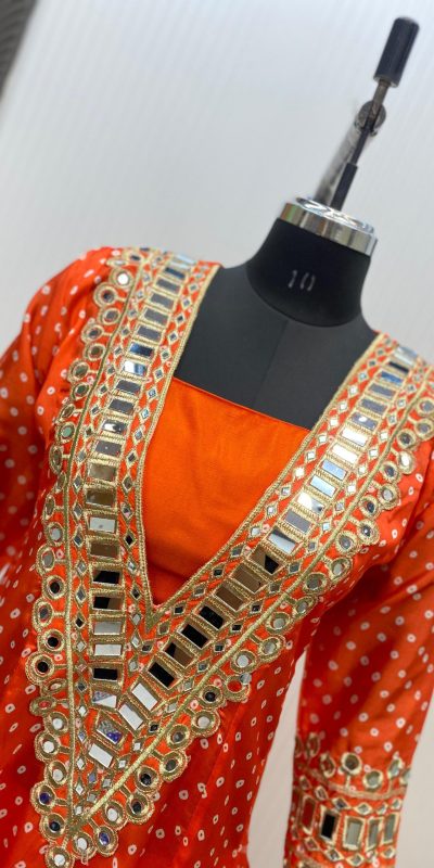 LG 1944 Orange Color Chinon digital Printed Mirror Embroidery Salwar Suit Casual, Wedding, Festive, Events . Expected Delivery 4-6 Working Days @1649/- only | Jump Suits, Salwar suit, Casual Suits, Creative suits, Designer Suits, Palazzo Suits, Party Wear Suits, Patiala Suits, Straight Suits