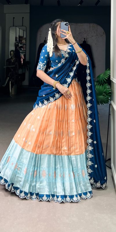 LNB 2024 Orange Color Zari Kota Weaving Work Sequins Thread Embroidery Lehenga Choli Festive Party Wedding, Events etc. Delivery 4-6 Working Days @2999/- | Lehenga, Bollywood Lehenga, Creative Lehenga, Designer Lehenga, Embroidered Lehenga, Party Wear Lehenga