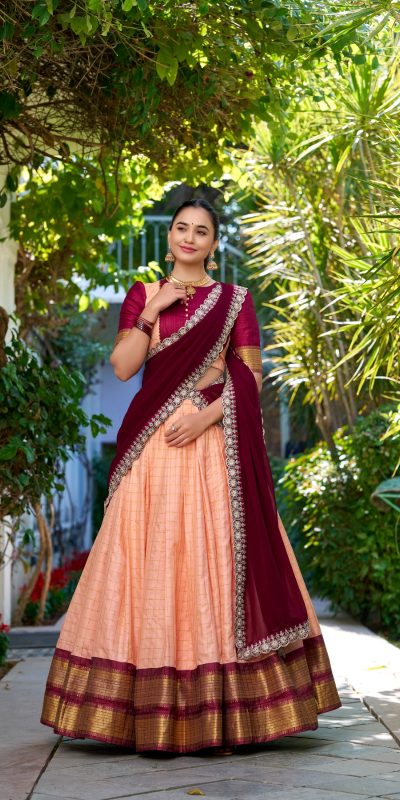LNB 2010 Peach Color Zari Chex With Zari Weaving Work Lehenga Choli Wedding, Party, Festive, Events Etc. Delivery 4-6 Working Days Rs 2149 | Lehenga, Bollywood Lehenga, Creative Lehenga, Designer Lehenga, Embroidered Lehenga, Party Wear Lehenga