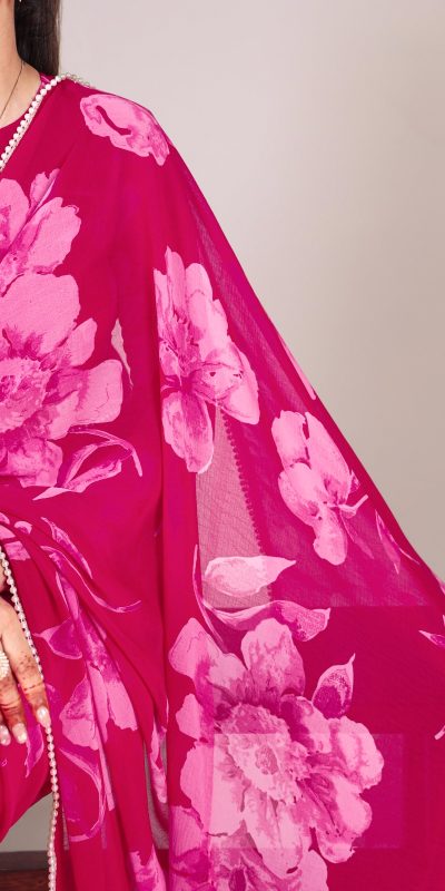 YNF 7011 Pink Color Chiffon Foral Printed Pearl Lace Border Saree Casual, Wedding, Festive, Events . Expected Delivery 4-6 Working Days @1499/- only | Sarees, Bollywood Sarees, Creative Sarees, Designer Sarees, Embroidered Sarees, Ethnic Saree, Modern Digital sarees, Party Wear Sarees