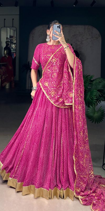 LNB 1701 Pink Color Georgette Bandhej Print And Embossed Lace Lehenga Choli Wedding, Party, Festive, Events Etc. Delivery 4-6 Working Days Rs 3999 | Lehenga, Bollywood Lehenga, Creative Lehenga, Designer Lehenga, Embroidered Lehenga, Party Wear Lehenga