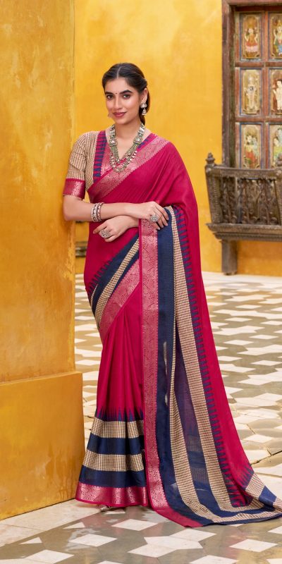 YNF 7049 Pink Color Poly Cotton Printed With Zari Weaving Work Saree Casual, Wedding, Festive, Events . Expected Delivery 4-6 Working Days @1699/- only | Sarees, Bollywood Sarees, Creative Sarees, Designer Sarees, Embroidered Sarees, Ethnic Saree, Modern Digital sarees, Party Wear Sarees