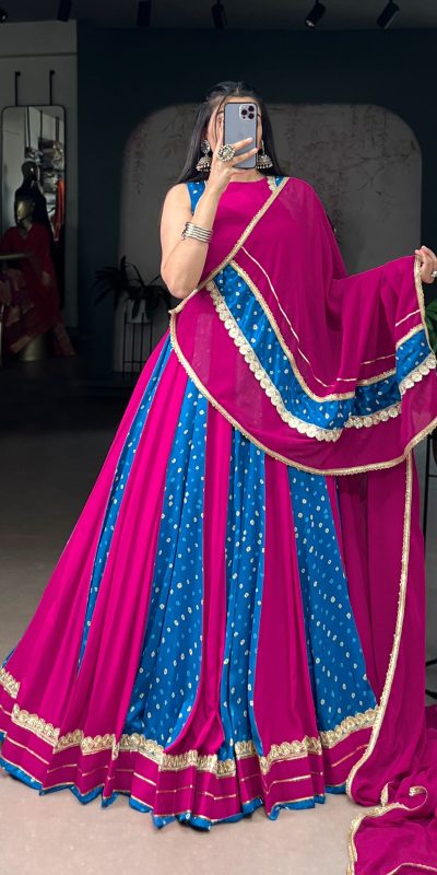 LNB 1673 Pink Color Tasar Silk Bandhej Print With Lace Touch Up Lehenga Choli Wedding, Party, Festive, Events Etc. Delivery 4-6 Working Days Rs 3099 | Lehenga, Bollywood Lehenga, Creative Lehenga, Designer Lehenga, Embroidered Lehenga, Party Wear Lehenga