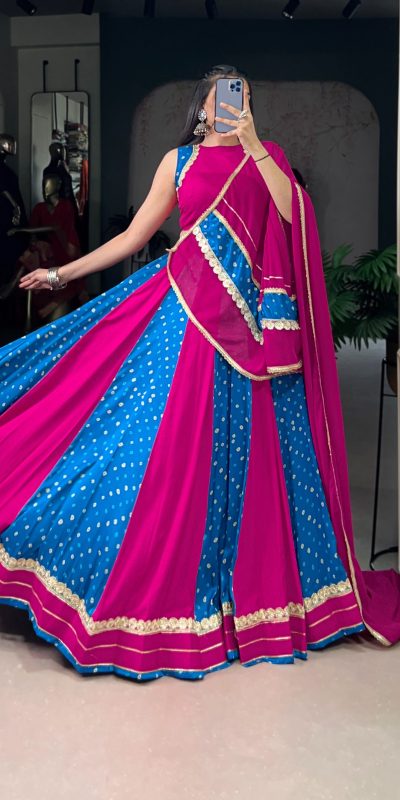 LNB 1673 Pink Color Tasar Silk Bandhej Print With Lace Touch Up Lehenga Choli Wedding, Party, Festive, Events Etc. Delivery 4-6 Working Days Rs 3099 | Lehenga, Bollywood Lehenga, Creative Lehenga, Designer Lehenga, Embroidered Lehenga, Party Wear Lehenga