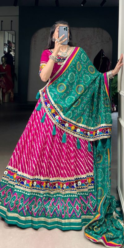 LNB 1741 Pink Color Tasar Silk Leheriya Patola Print Mirror Gamthi Work Lehenga Choli Wedding, Party, Festive, Events Etc. Delivery 4-6 Working Days Rs 2999 | Lehenga, Bollywood Lehenga, Creative Lehenga, Designer Lehenga, Embroidered Lehenga, Party Wear Lehenga