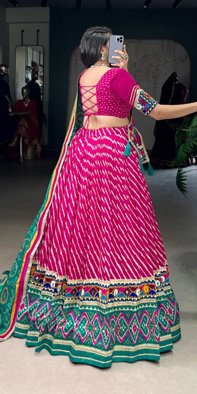 LNB 1741 Pink Color Tasar Silk Leheriya Patola Print Mirror Gamthi Work Lehenga Choli Wedding, Party, Festive, Events Etc. Delivery 4-6 Working Days Rs 2999 | Lehenga, Bollywood Lehenga, Creative Lehenga, Designer Lehenga, Embroidered Lehenga, Party Wear Lehenga