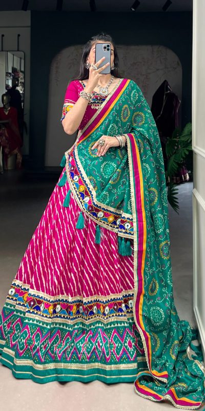LNB 1741 Pink Color Tasar Silk Leheriya Patola Print Mirror Gamthi Work Lehenga Choli Wedding, Party, Festive, Events Etc. Delivery 4-6 Working Days Rs 2999 | Lehenga, Bollywood Lehenga, Creative Lehenga, Designer Lehenga, Embroidered Lehenga, Party Wear Lehenga