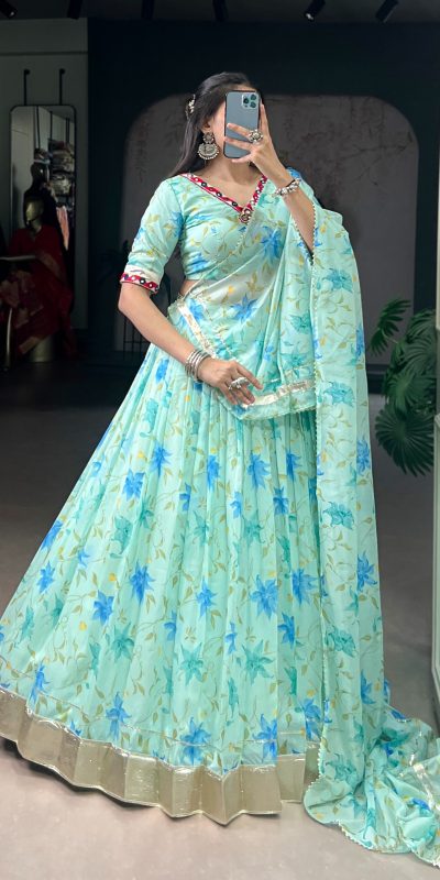 LNB 1716 Pista Color Tabby Silk Floral Print Embossed Design Lace Lehenga Choli Wedding, Party, Festive, Events Etc. Delivery 4-6 Working Days Rs 2499 | Lehenga, Bollywood Lehenga, Creative Lehenga, Designer Lehenga, Embroidered Lehenga, Party Wear Lehenga